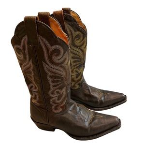 J.B. Dillon Distressed Brown Leather Western Boots, Sz 6.5